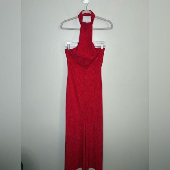 Gunne Sax X Jessica McClintock Red Sparkle Floating neck Dress Vintage - Picture 9 of 9